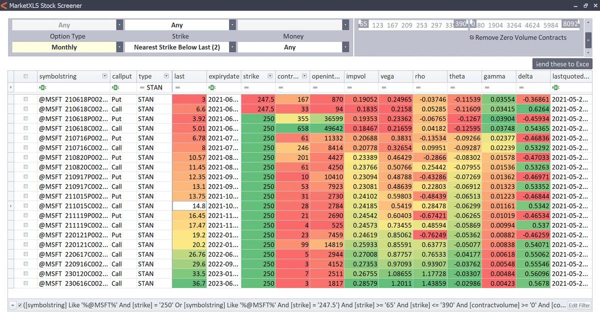 MarketXLS Option Scanner setup