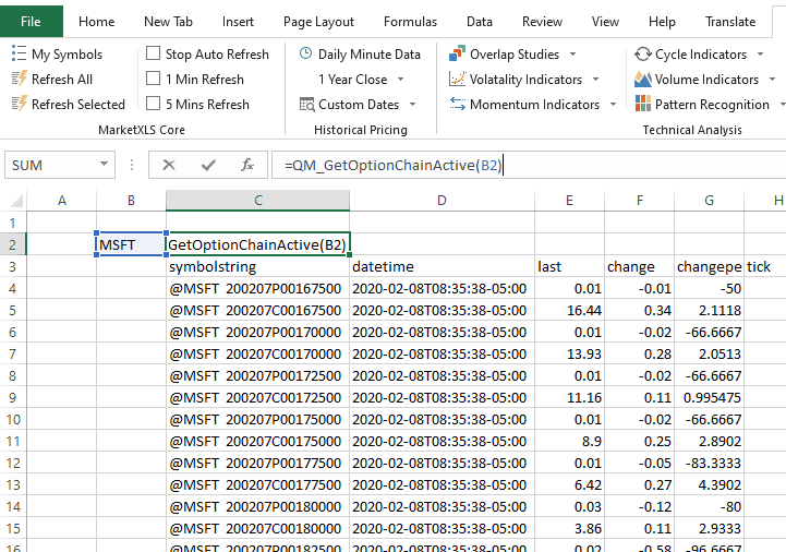 Get Option Chains in Excel