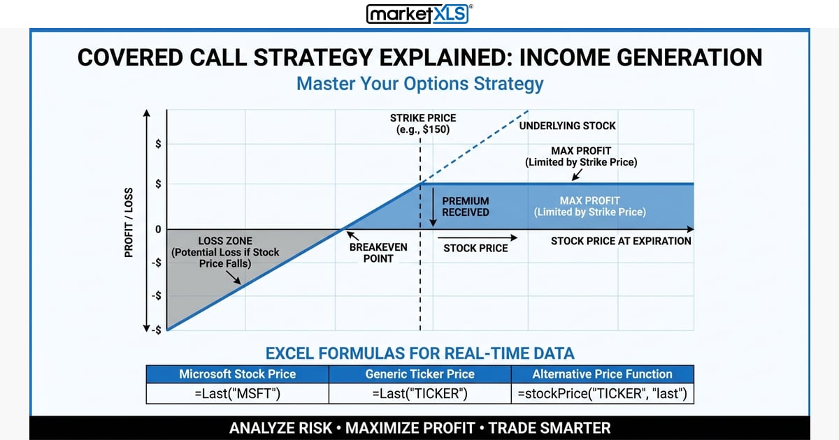 Covered Call Strategy - income generation and payoff diagram analysis in Excel with MarketXLS