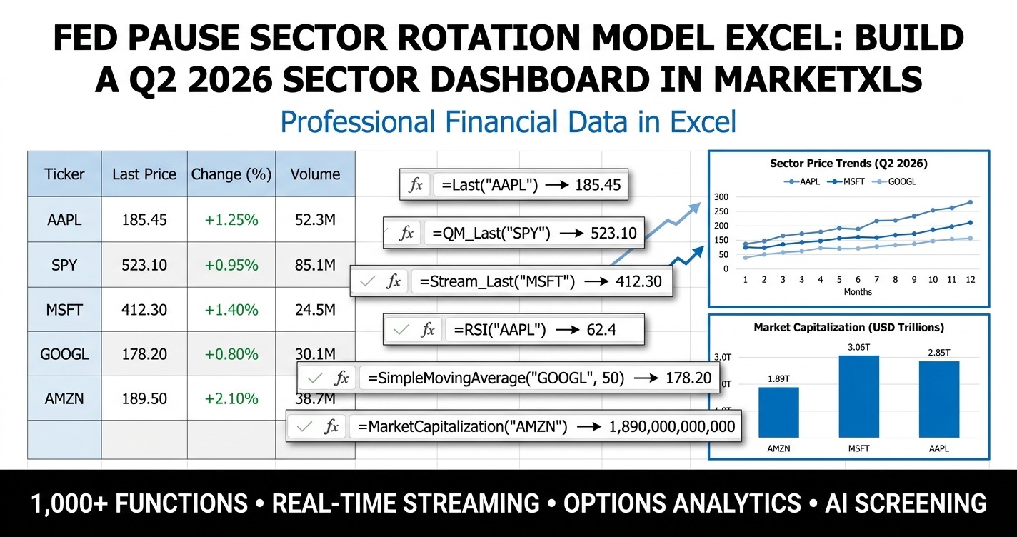 Fed pause sector rotation model excel dashboard comparing sector ETFs in MarketXLS