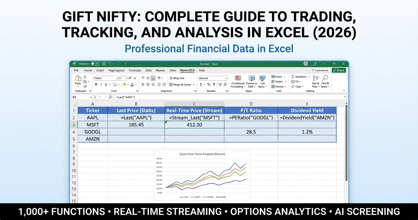 Gift Nifty analysis dashboard in Excel using MarketXLS