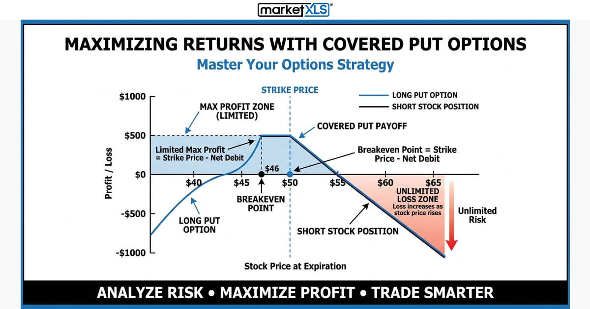 Maximizing Returns with Covered Put Options - options strategy analysis and payoff diagram in Excel with MarketXLS