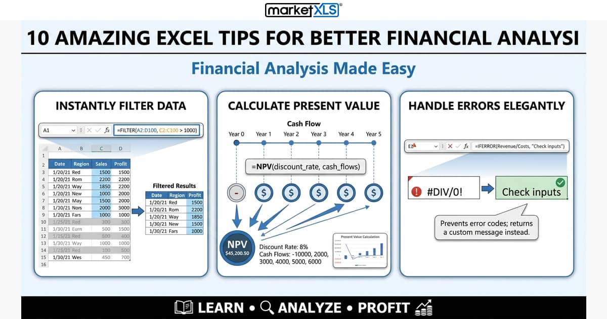 10 Amazing Excel Tips for Better Financial Analysi - financial analysis guide with MarketXLS Excel add-in