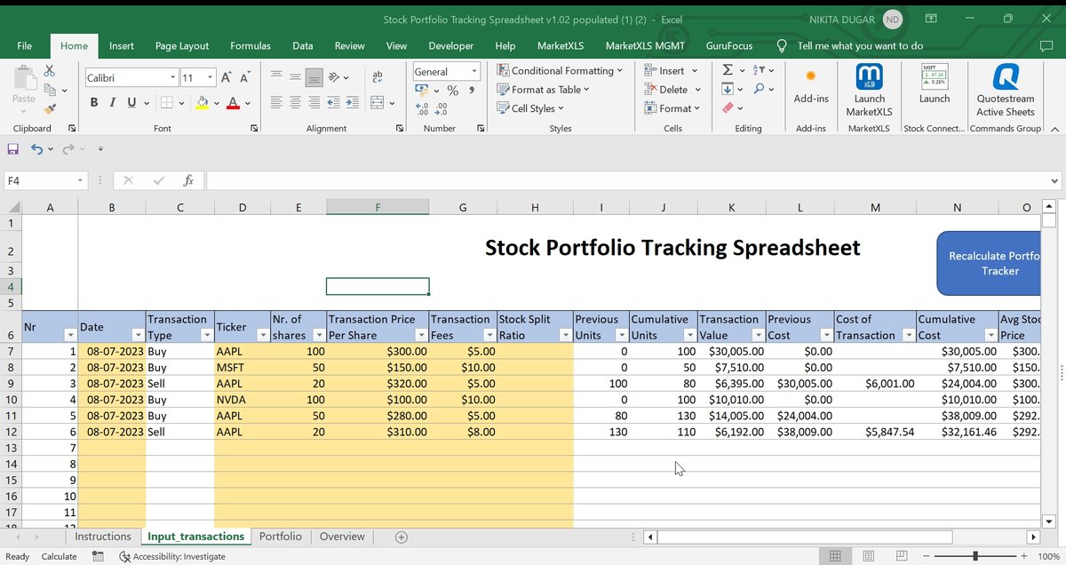 Optimize Your Trading Journal in Excel with MarketXLS