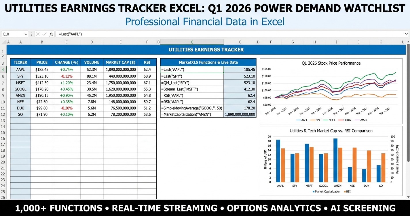 Utilities earnings tracker excel dashboard for Q1 2026 utility earnings, dividend support, and power demand watchlist analysis