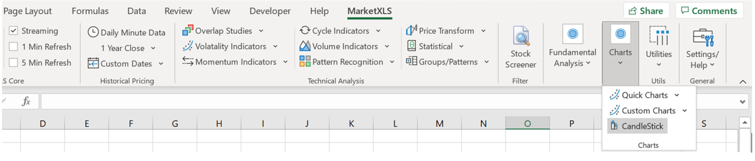 Candle stick item in Excel's menu