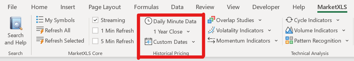 Daily minute data - top section in Excel