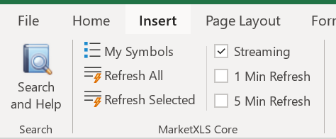 Excel panel streaming option selected