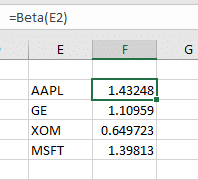 Beta formula in Excel