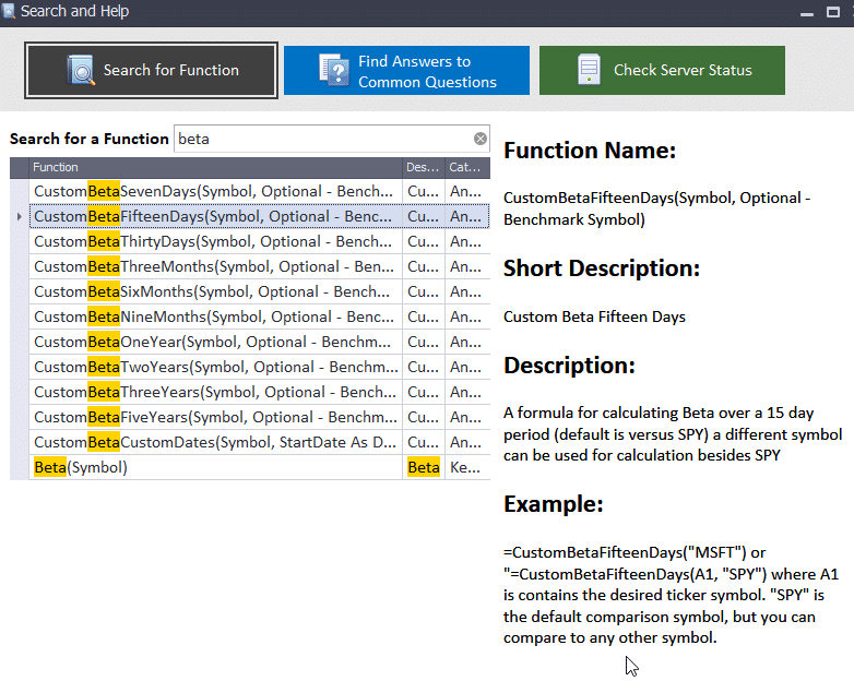 Stock Beta Functions