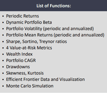 list of portfolio functions