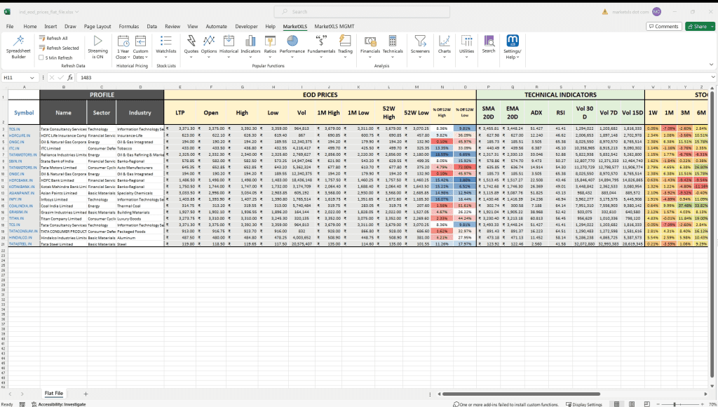 How to get Indian stock prices in Excel?