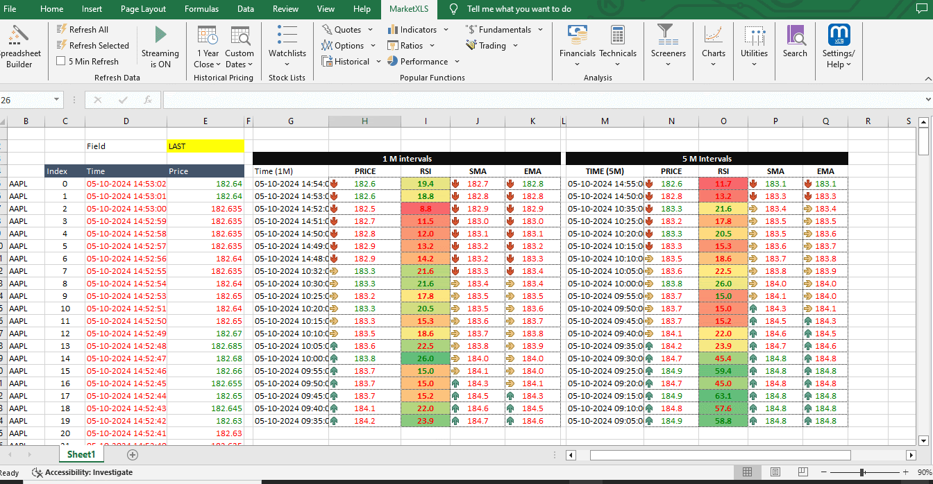 Understanding and Using RTI Functions for Real-Time Stock Data Analytics in Excel - MarketXLS